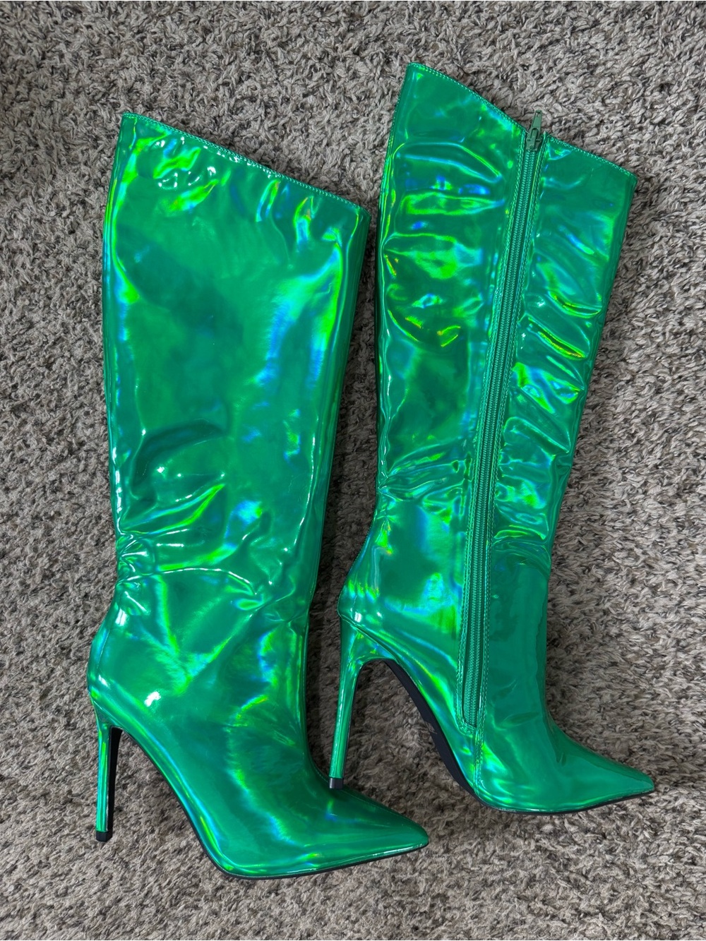 Size 7.5 green holographic stiletto boots - Picture 2 of 5